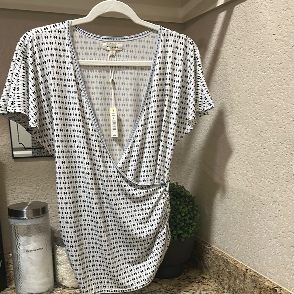 Max Studio Black and White Wrap Blouse
